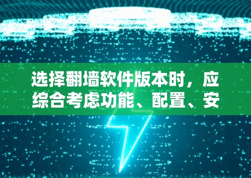 选择翻墙软件版本时，应综合考虑功能、配置、安全性和预算等因素。以下是对不同版本特点的总结和建议